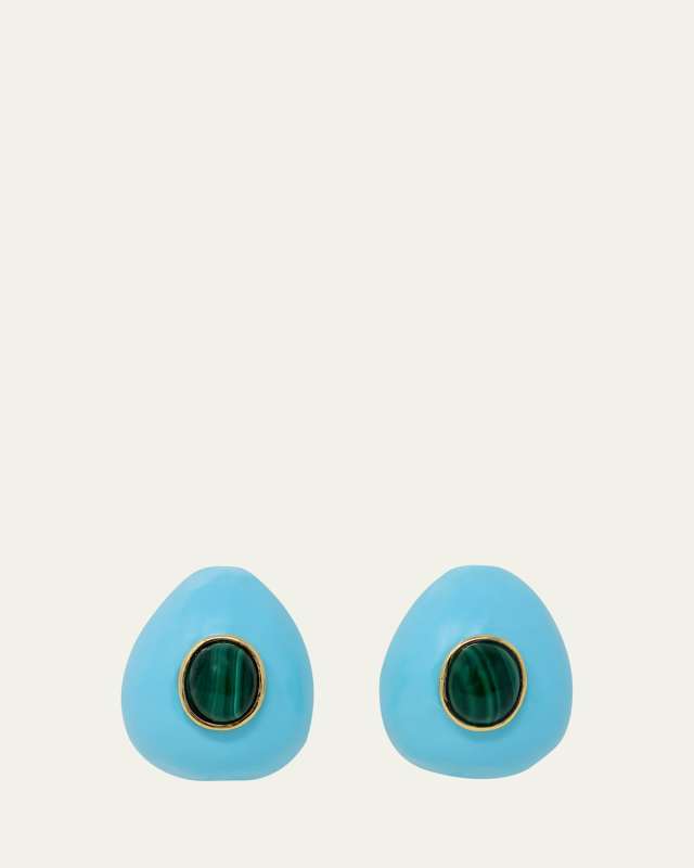 Turquoise Resin and Malachite Drop Shape Earrings
